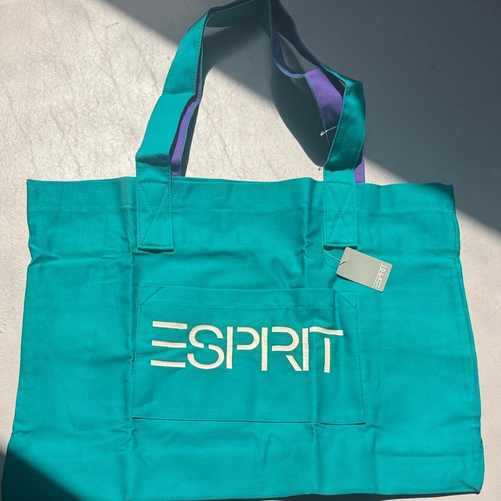 90s Vintage Esprit Turquoise Tote with Purple Accents